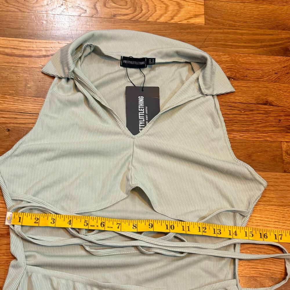 Pretty Little Thing Womens 10 Green Ribbed Sleeveless Cut out Bodycon Dress New - Picture 3 of 9